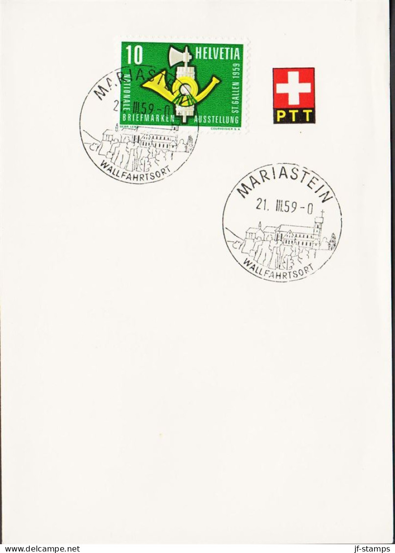 1959. SCHWEIZ. 10 C NATIONALE BRIEFMARKEN AUSTELLUNG On Official PPT Paper With Special Cancel MARIASTEIN ... - JF545731 - Covers & Documents