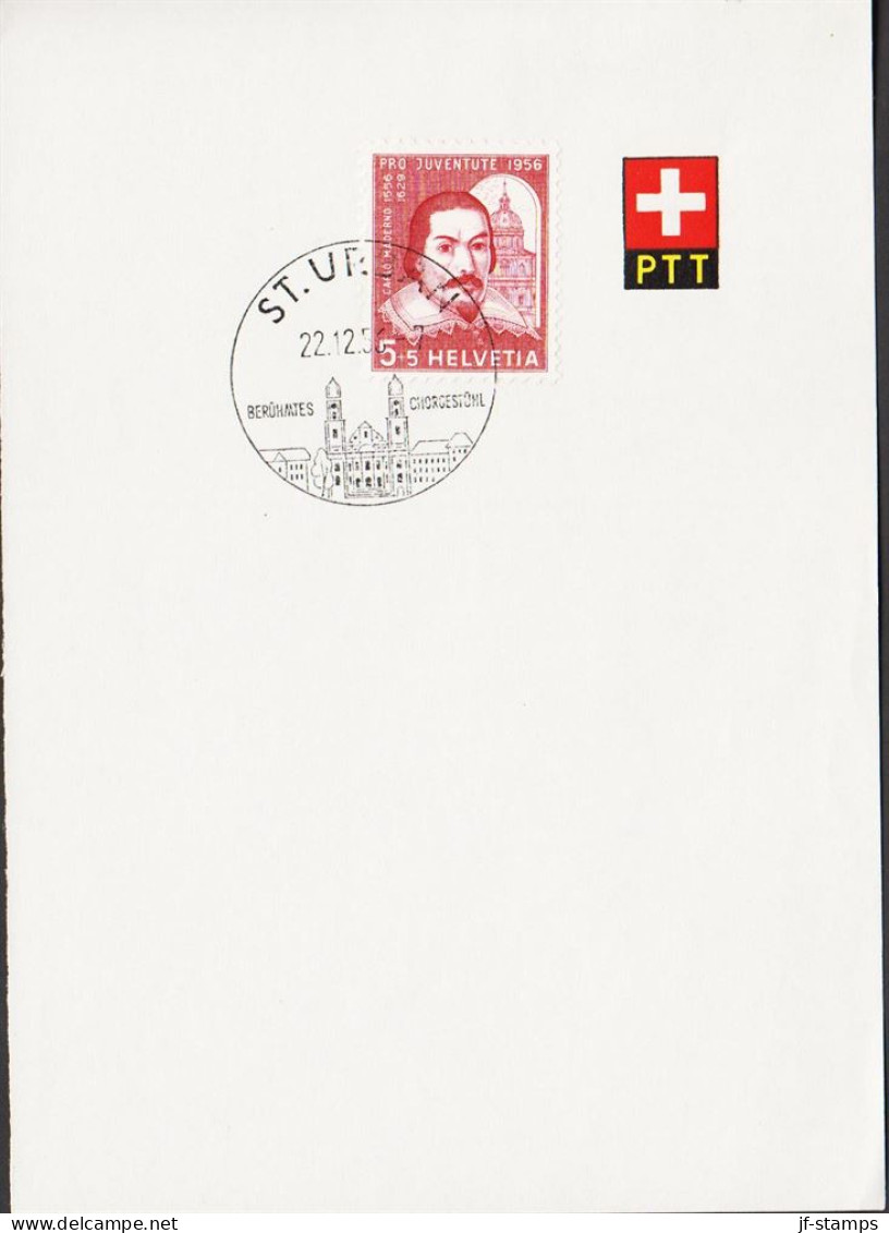 1956. SCHWEIZ. 5+5 C PRO JUVENTUTE 1956 On Official PPT Paper With Special Cancel ST. URBAN 22.12.56.  - JF545733 - Briefe U. Dokumente