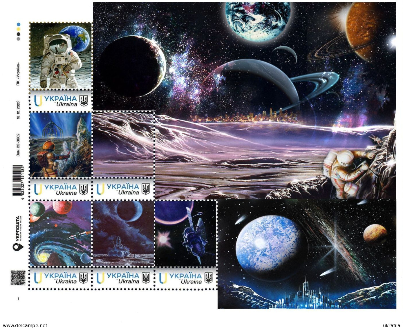 Ukraine 2022, Space, Astronomy, Solar System, Saturn, Moon, Sheetlet Of 9v - Ukraine