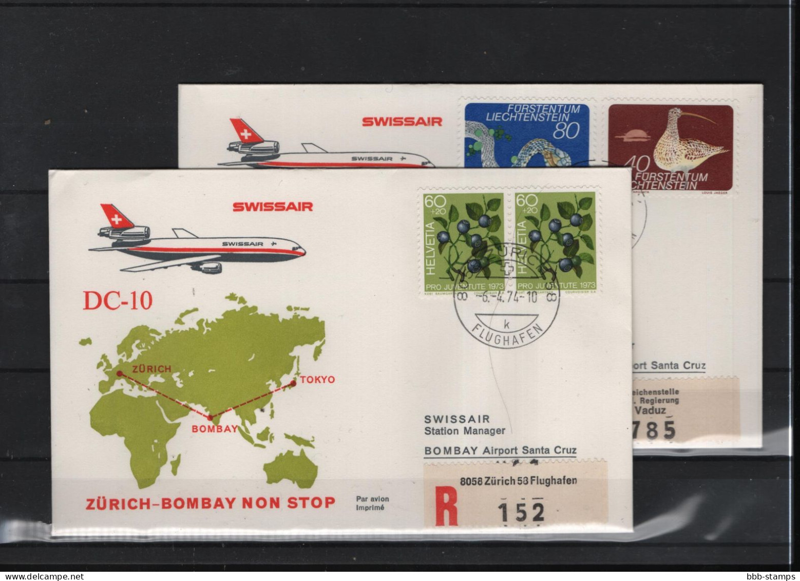 Schweiz Luftpost FFC Swissair  6.4.1974 Zürich - Bombay - Tokio Vv - First Flight Covers