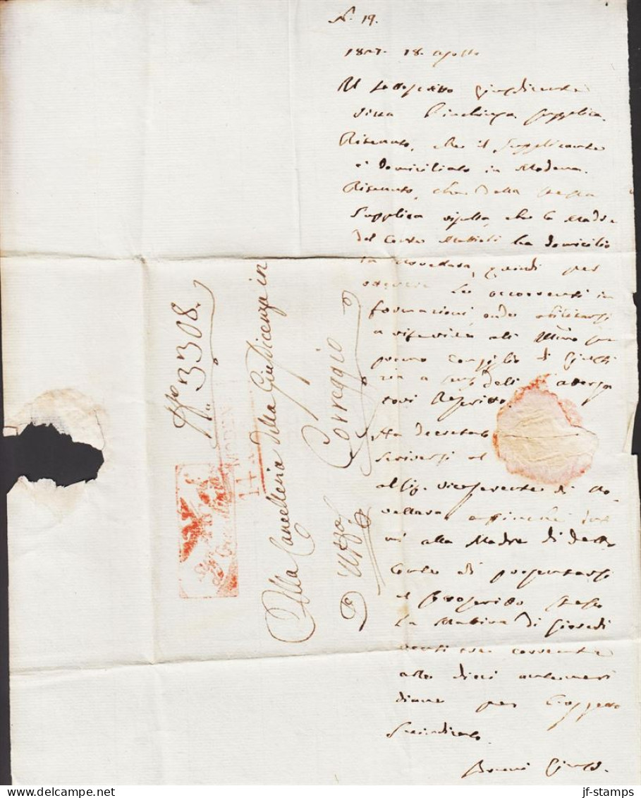 1854. MODENA. Nice Cover With Red Cancel To Corregio. Reverse Bell Shaped Cancel 29 DIC 54. Interesting Co... - JF545742 - Modena