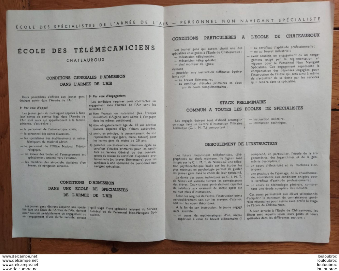 ECOLE DES TELEMECANICIENS DE CHATEAUROUX FEUILLETS DE 4 PAGES - Sonstige & Ohne Zuordnung