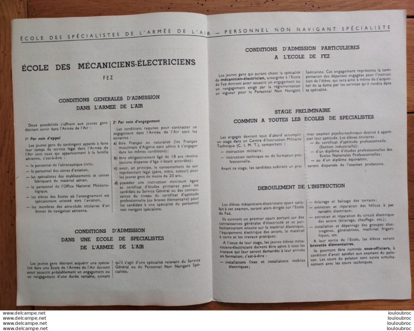 ECOLE DES MECANICIENS ELECTRICIENS DE FEZ FEUILLETS DE 4 PAGES - Other & Unclassified