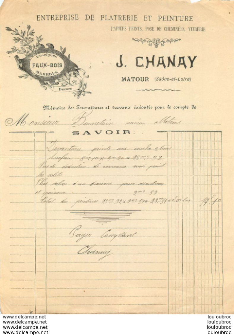 MATOUR 1920 J. CHANAY ENTREPRISE DE PLATRERIE ET PEINTURE - 1900 – 1949