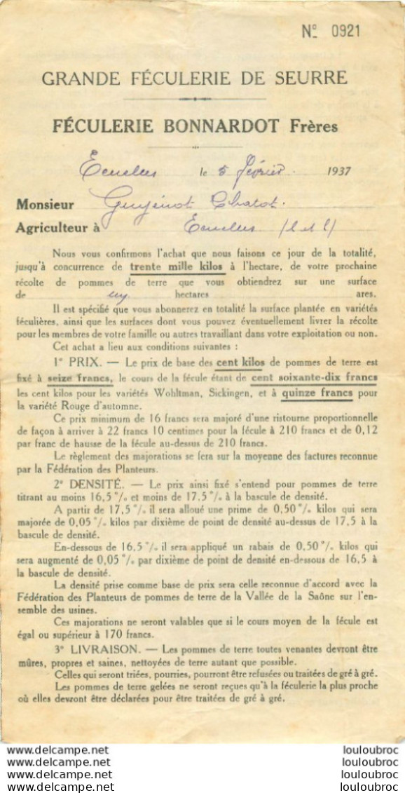 ECUELLES 1937 GRANDE FECULERIE DE SEURRE - 1800 – 1899