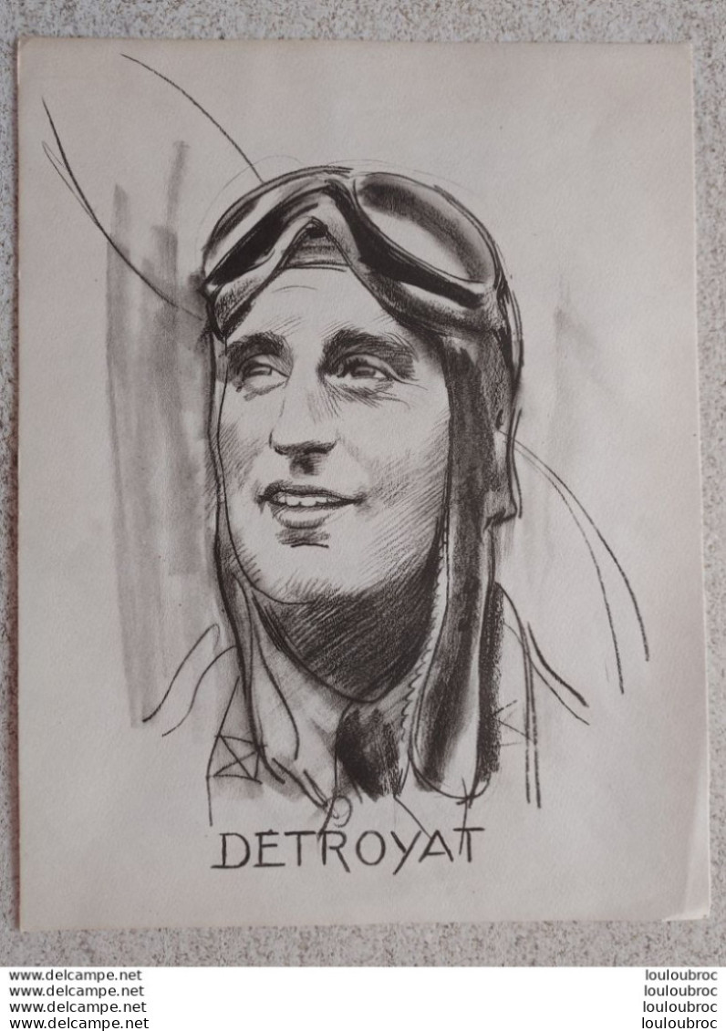 JOLI TIRAGE D'UN DESSIN AU FUSAIN AVIATEUR DETROYAT  FORMAT 30 X 23 CM - Autres & Non Classés