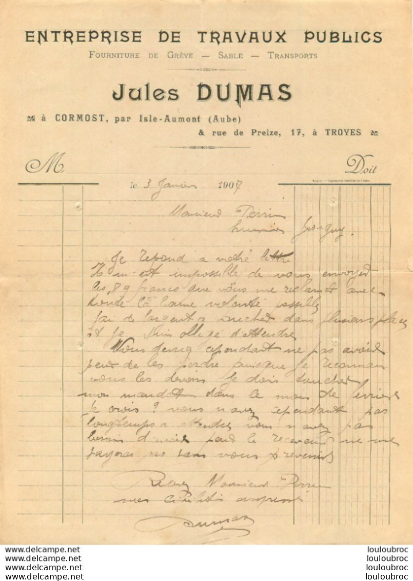 CORMOST AUBE 1907 JULES DUMAS ENTREPRISE DE TRAVAUX PUBLICS - 1900 – 1949