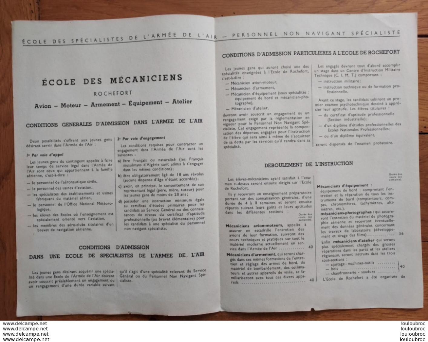 ECOLE DES MECANICIENS AVION  DE ROCHEFORT FEUILLETS DE 4 PAGES - Other & Unclassified