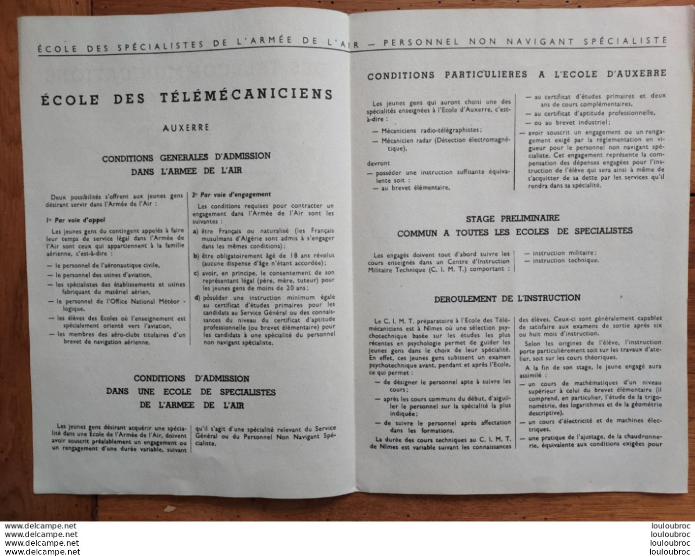 ECOLE DES TELECOMMUNICATIONS AUXERRE FEUILLETS DE 4 PAGES - Otros & Sin Clasificación