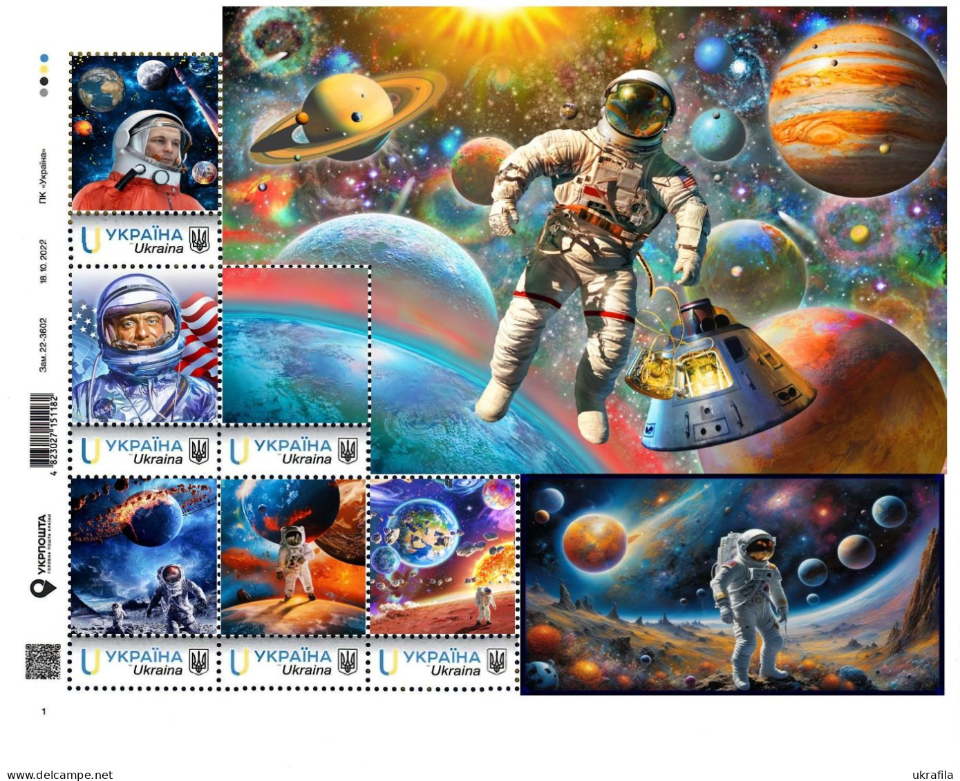 Ukraine 2022, Space, Astronomy, Solar System, Saturn, Moon, Sheetlet Of 9v - Ukraine