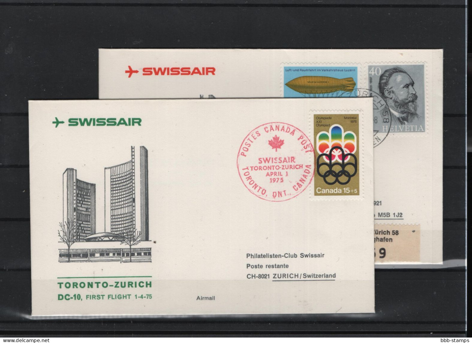 Schweiz Luftpost FFC Swissair  1.7.1975 Zürich - Toronto - Erst- U. Sonderflugbriefe