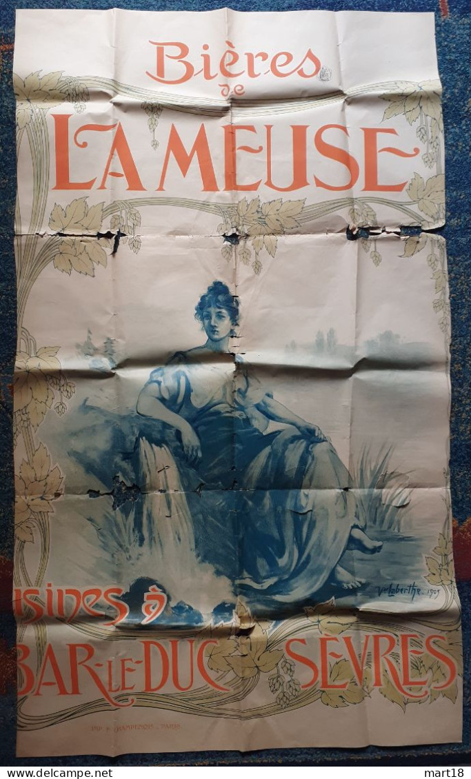 Affiche Originale - Biere LA MEUSE Bar-le-Duc Sèvres Laberthe 1905 - Champenois - Plakate