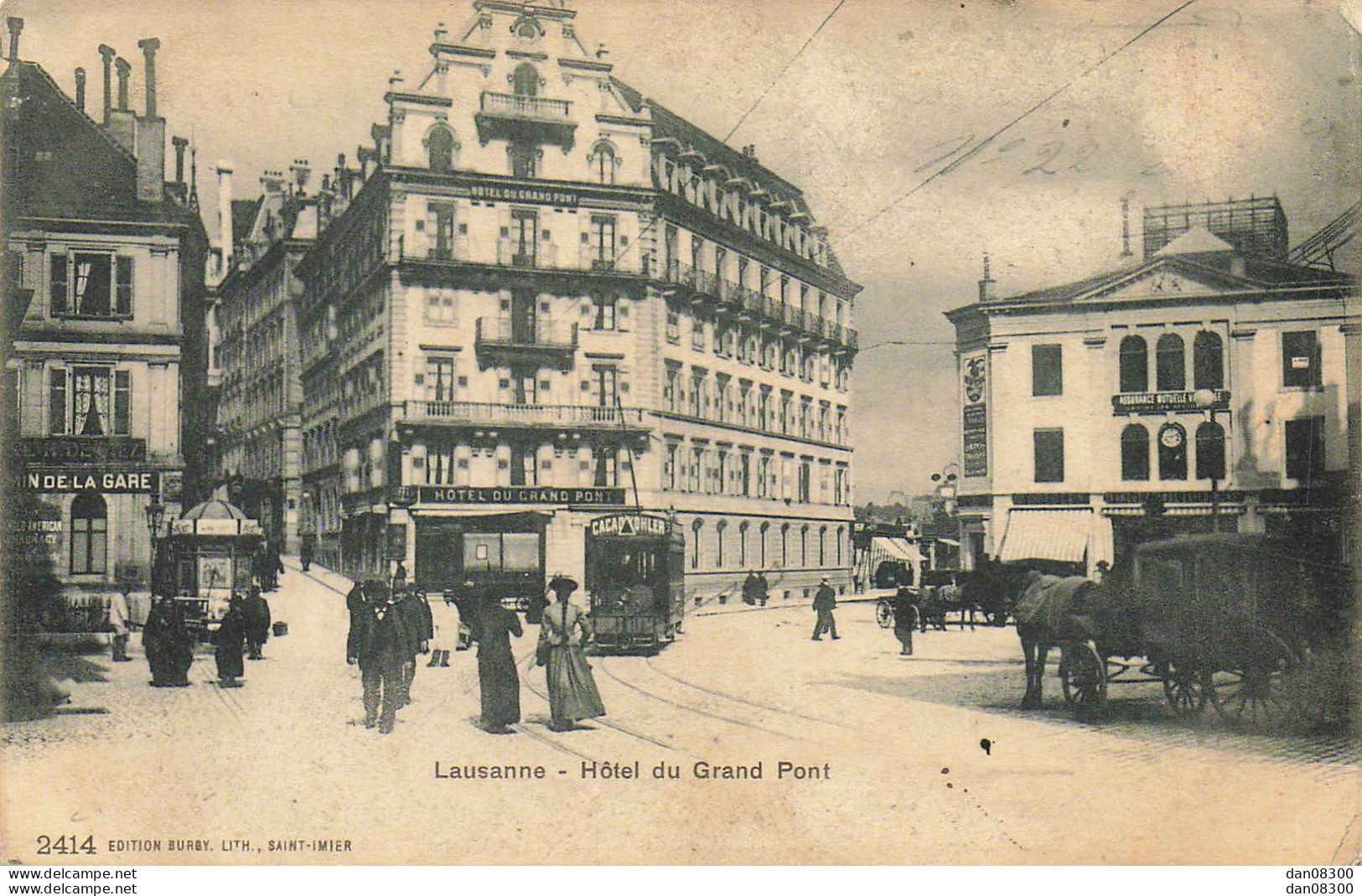 SUISSE LAUSANNE HOTEL DU GRAND PONT ANIMEE ATTELAGE ET TRAMWAY - Lausanne