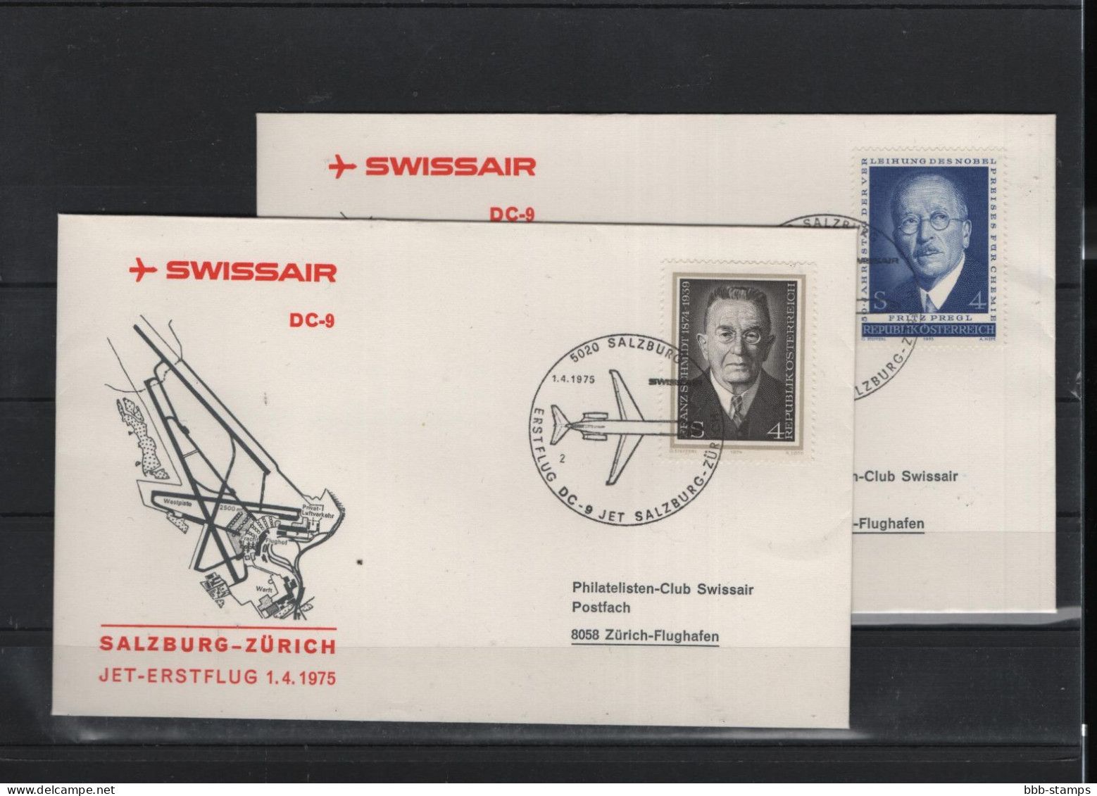 Schweiz Luftpost FFC Swissair  1.4.1975 Salzburg - Zürich - Eerste Vluchten