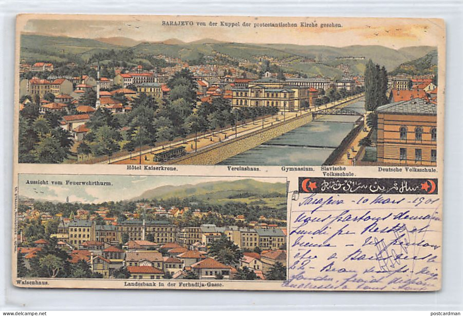 Bosnia - SARAJEVO - Litho - Bird's Eye View - From The Protestant Church - From The Fire Tower - Bosnië En Herzegovina