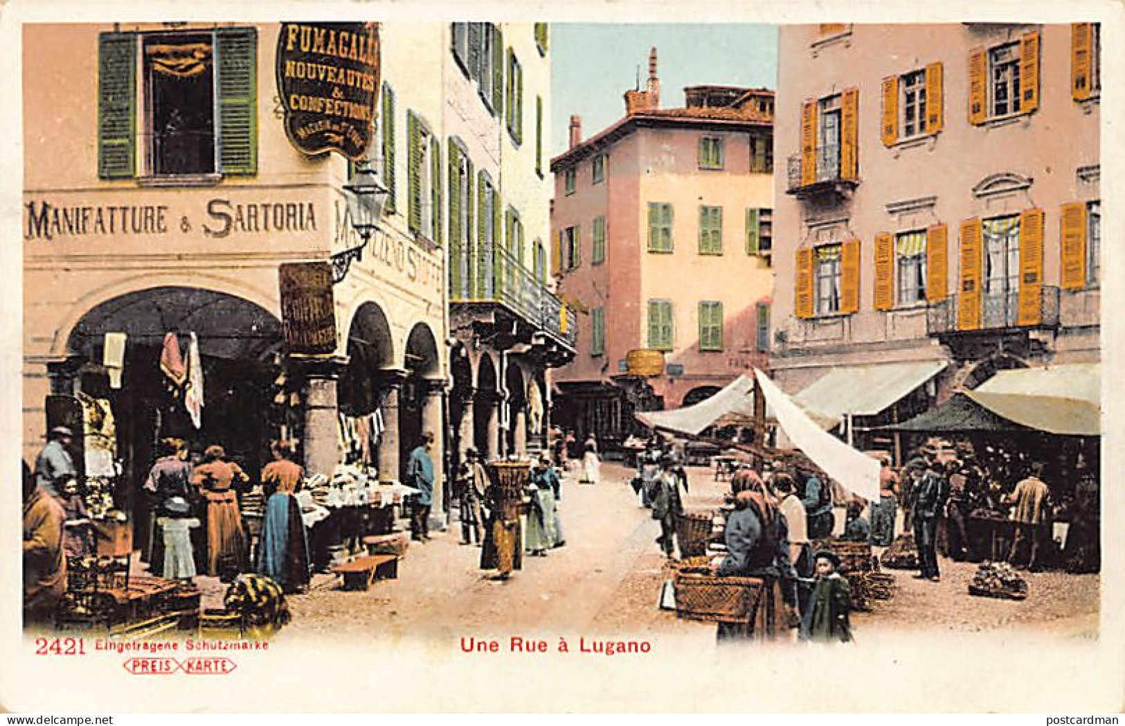 LUGANO (TI) Una Strada Del Centro Città - Fumagalli Manifatture & Sartoria - Ed. Preis Karte 2421 - Lugano