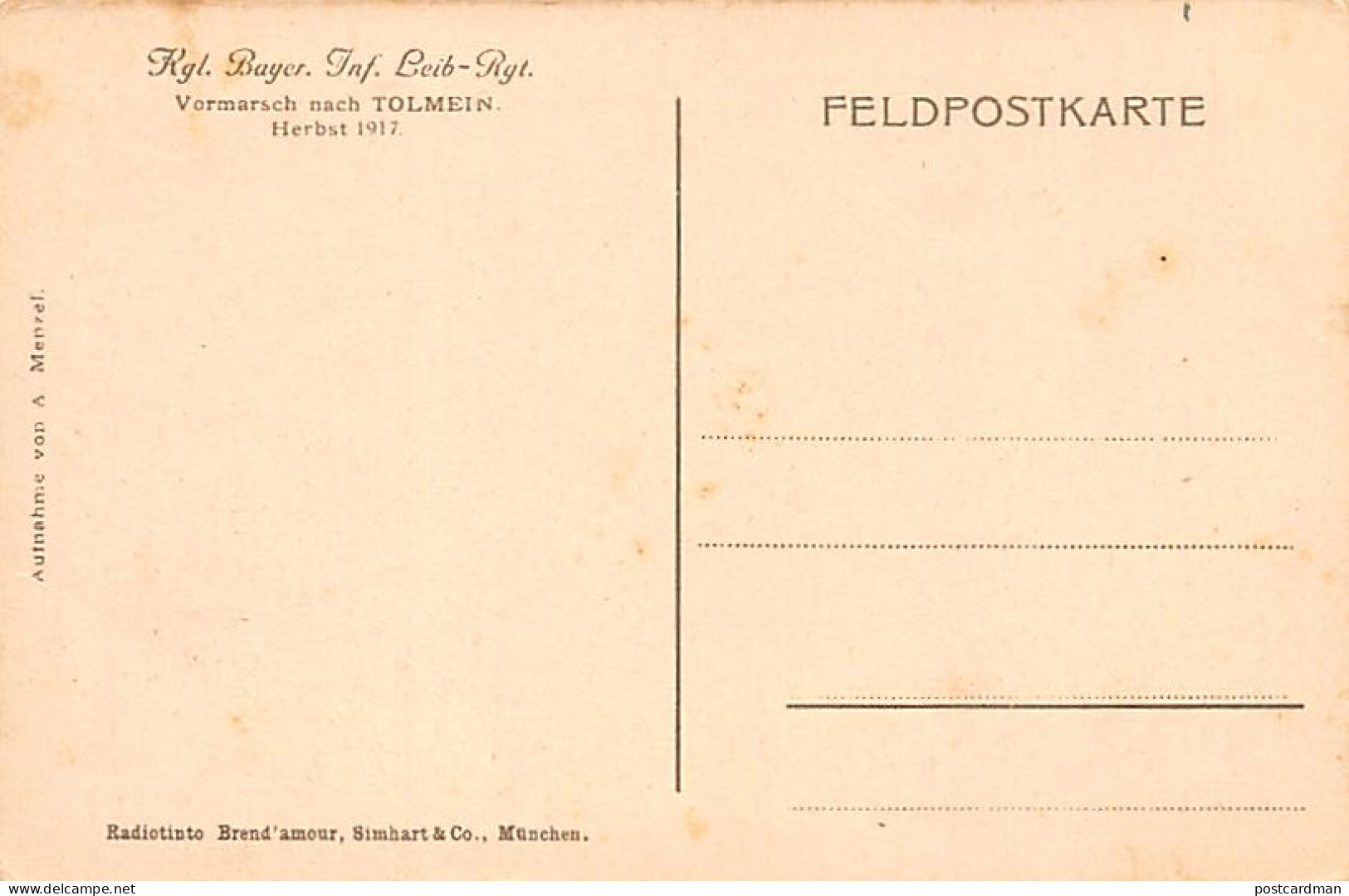 Slovenia - TOLMIN Tolmein - Kgl. Bayer. Inf. Leib-Rgt. - Advance To Tolmein, Autumn 1917 - Publ. A. Menzel - Slovénie