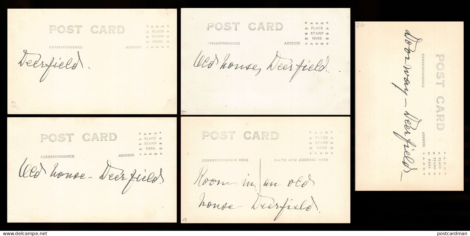DEERFIELD (MA) Old Houses - Set Of 5 Real Photo Postcard, Circa 1923 - Other & Unclassified