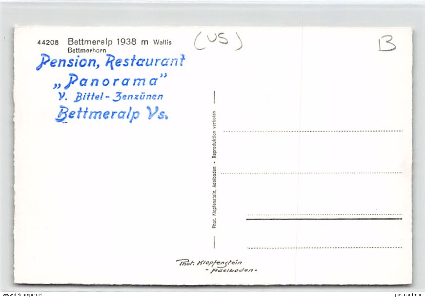 BETTMERALP (VS) Pension Restaurant Panorama - Verlag Kloptenstein 44208 - Bettmeralp