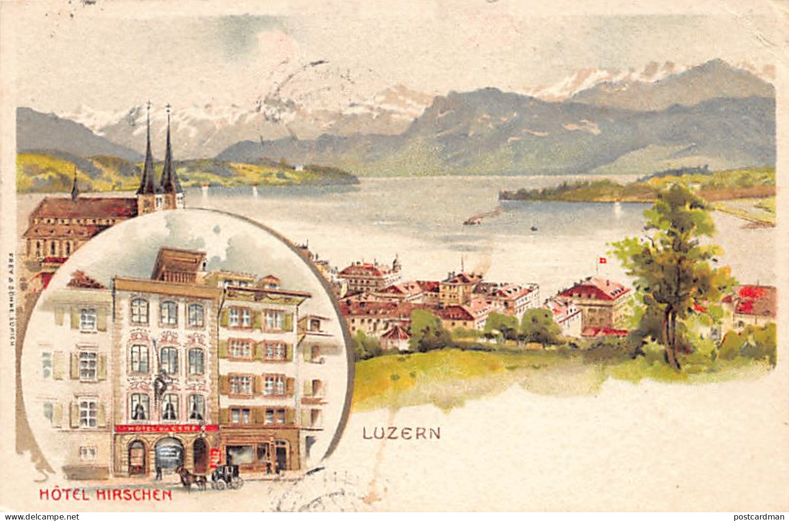 LUZERN - Hôtel Hirschen - Litho - Verlag Frey  - Luzern