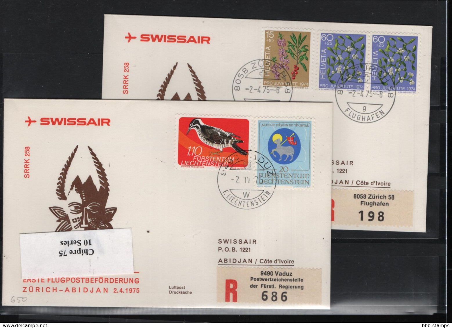 Schweiz Luftpost FFC Swissair  2.4.1975 Zürich - Abidjan - Premiers Vols