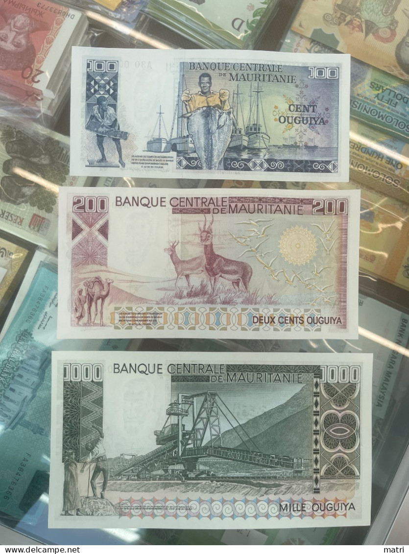 Mauritania Set Of 3 Unissued Banknotes - 100, 200, 1000 Ouguiya 1975-1977 P-3A, P-3B, P-3C UNC - Mauritanien