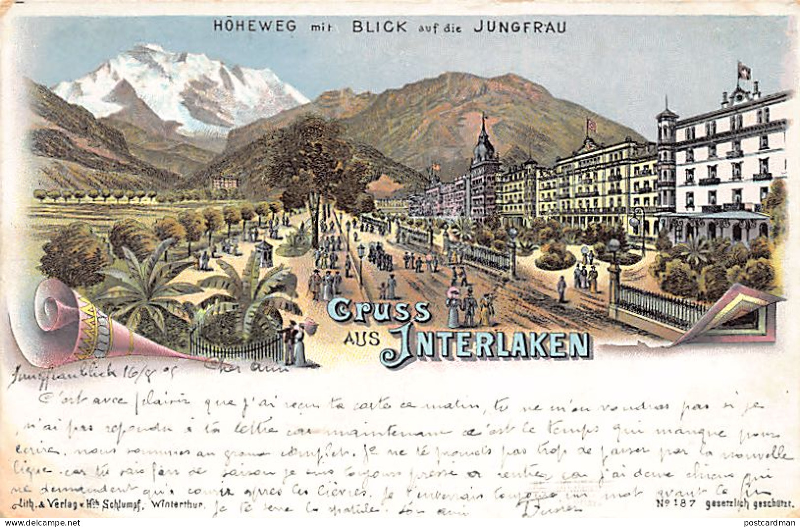 INTERLAKEN (BE) Höhweg Mit Blick Auf Die Jungfrau Lith & Verlag Von Hch. Schlump - Interlaken