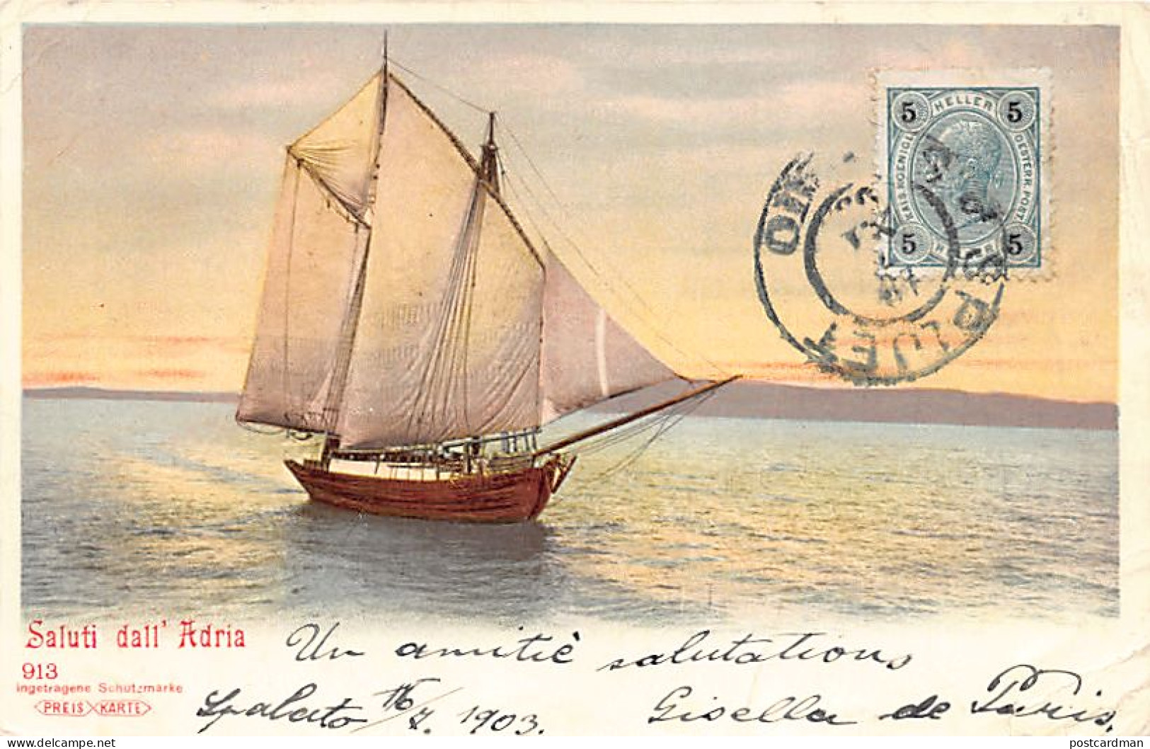 Croatia - Saluti Dall' Adria - Sailing Ship On The Adriatic Sa - Publ. Preis Karte 913 - Croatia