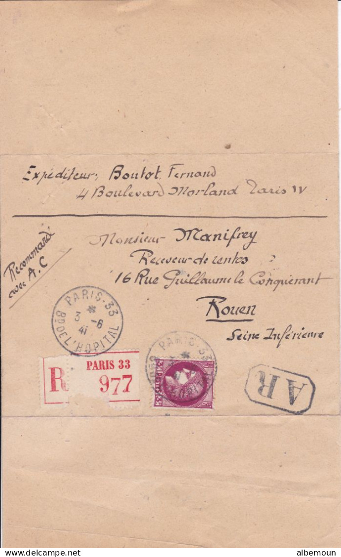 Lettre Recommandée Sur Cérès 376     1941 - Covers & Documents