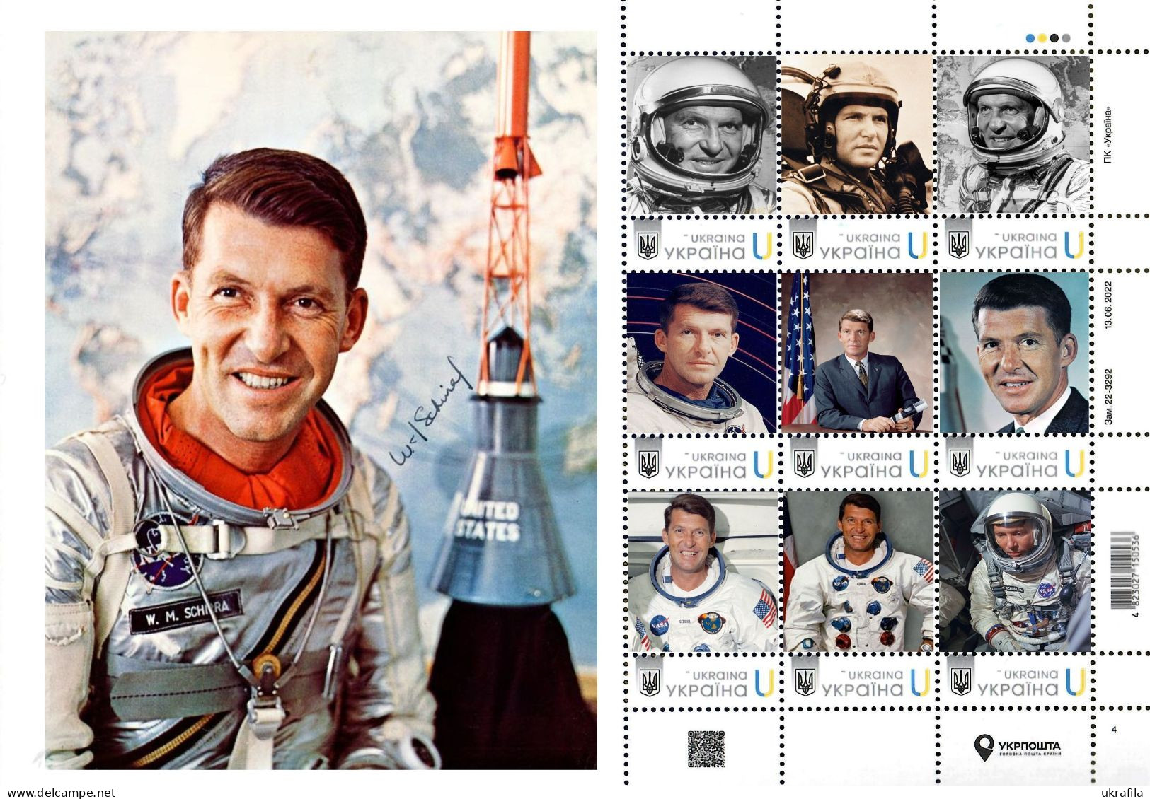 Ukraine 2023, Space, USA Astronauts, Walter M. Schirra, Sheetlet Of 9v - Ukraine