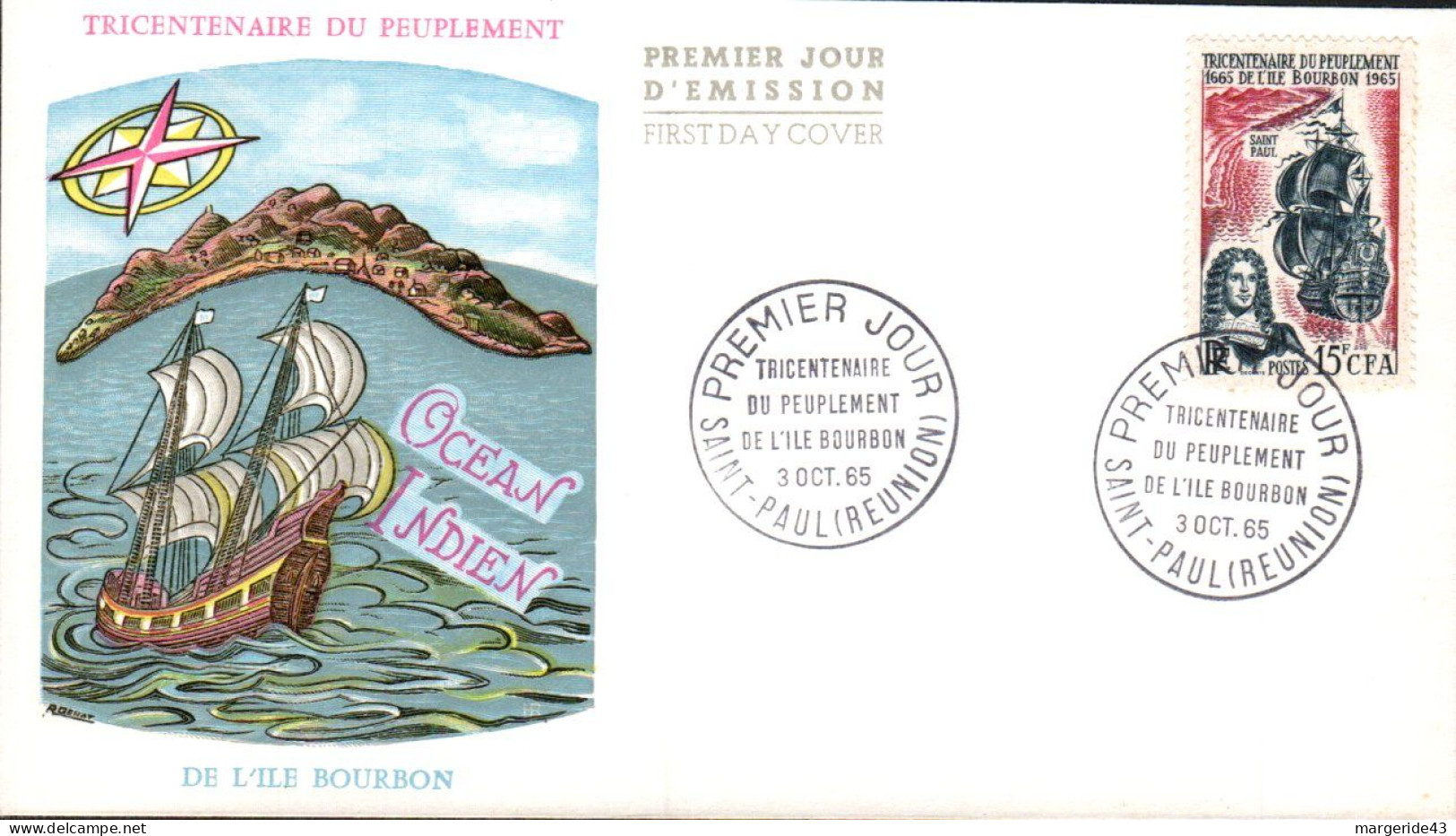 REUNION FDC 1965 TRICENTENAIRE - Lettres & Documents