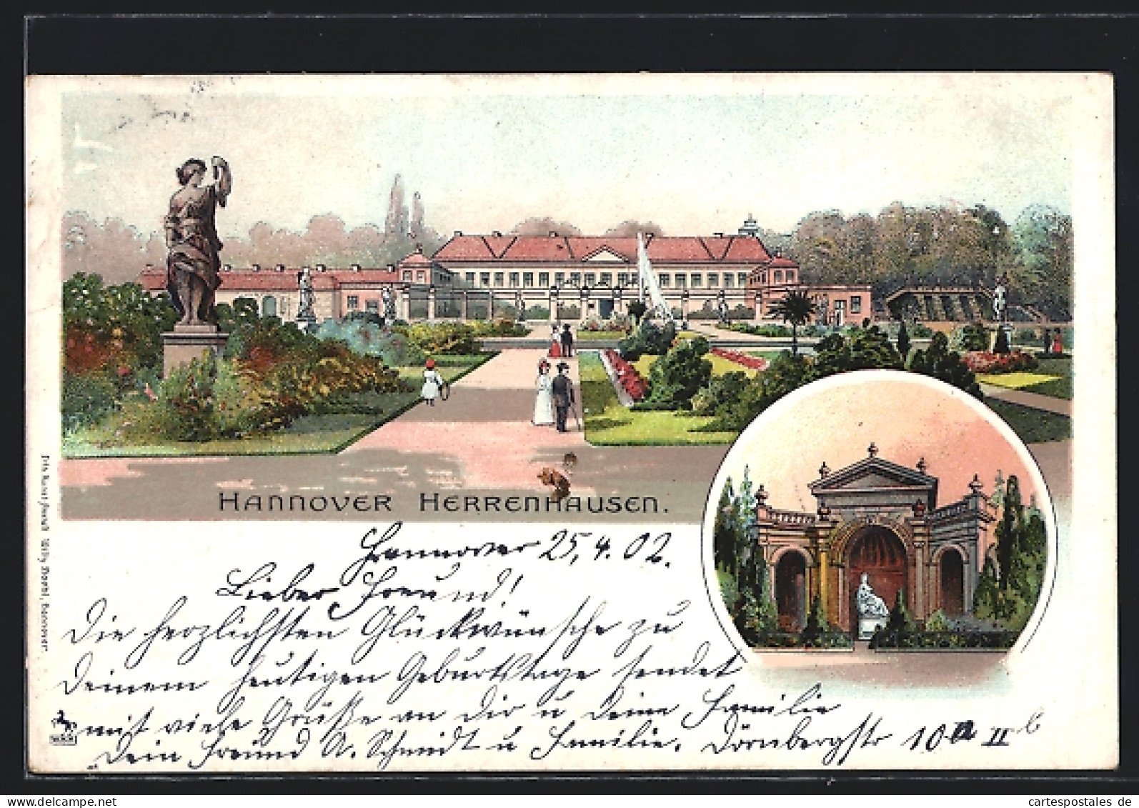 Lithographie Hannover-Herrenhausen, Schloss Mit Parkanlage  - Hannover