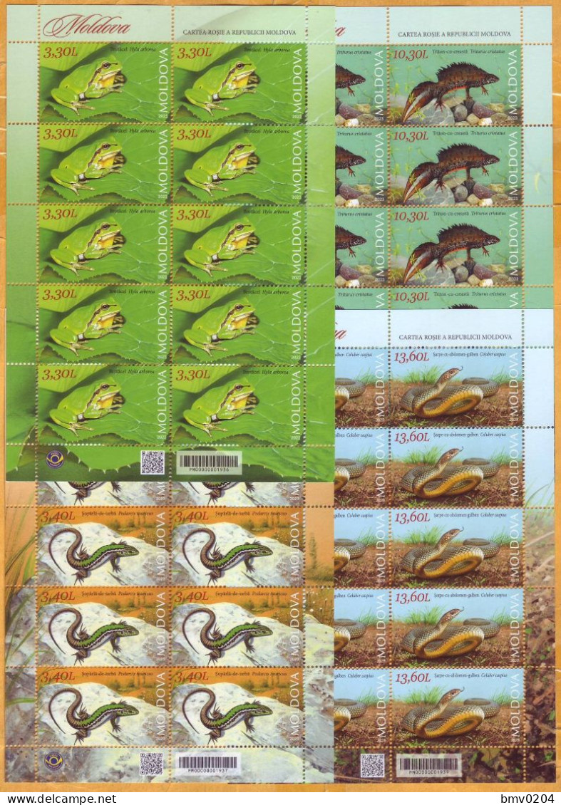 2023  Moldova 4 Sheets Fauna, Nature „Red Book Of Republic Of Moldova. Reptiles And Batrachians.” Mint - Grenouilles