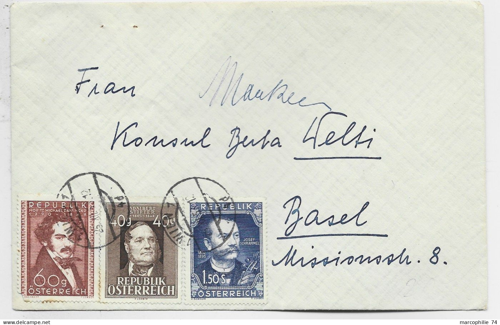 AUSTRIA OSTERREICH 60G+40G+ 1.50S LETTRE COVER BRIEF WIEN 1958 TO BASEL SUISSE - Covers & Documents