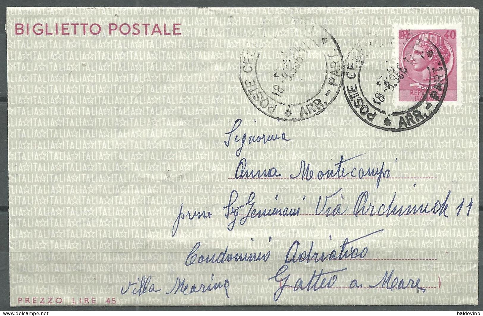 Italia 1966 Biglietto Postale - Stamped Stationery