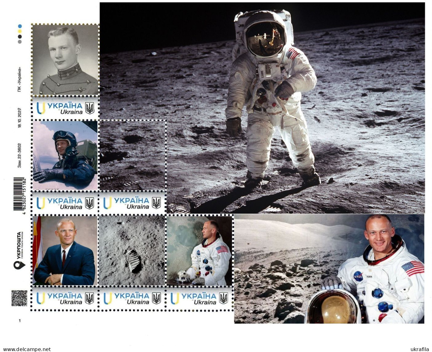 Ukraine 2023, Space, Moon, Lunar Exploration, USA Astronauts, Apollo 11, Buzz Aldrin, Sheetlet Of 6v - Ukraine
