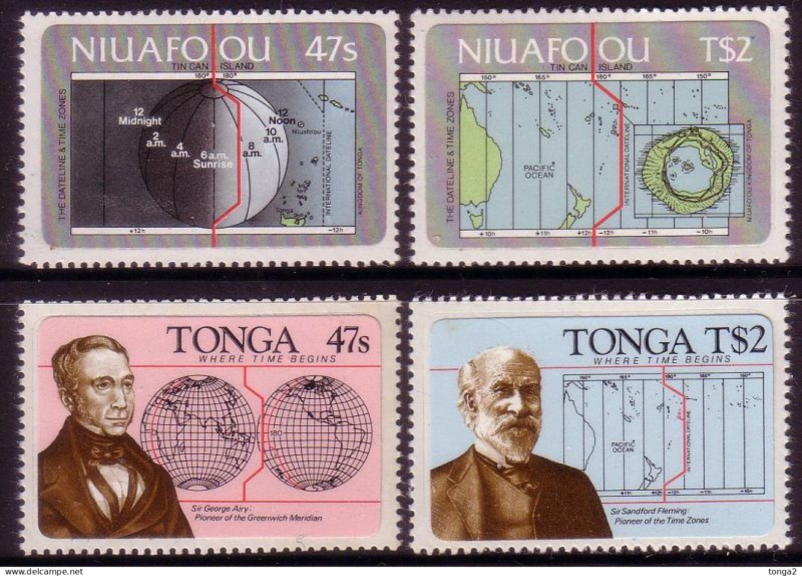 Tonga And Niuafo'ou 1984 Sets - Map, International Dateline, Time Zones - Geographie