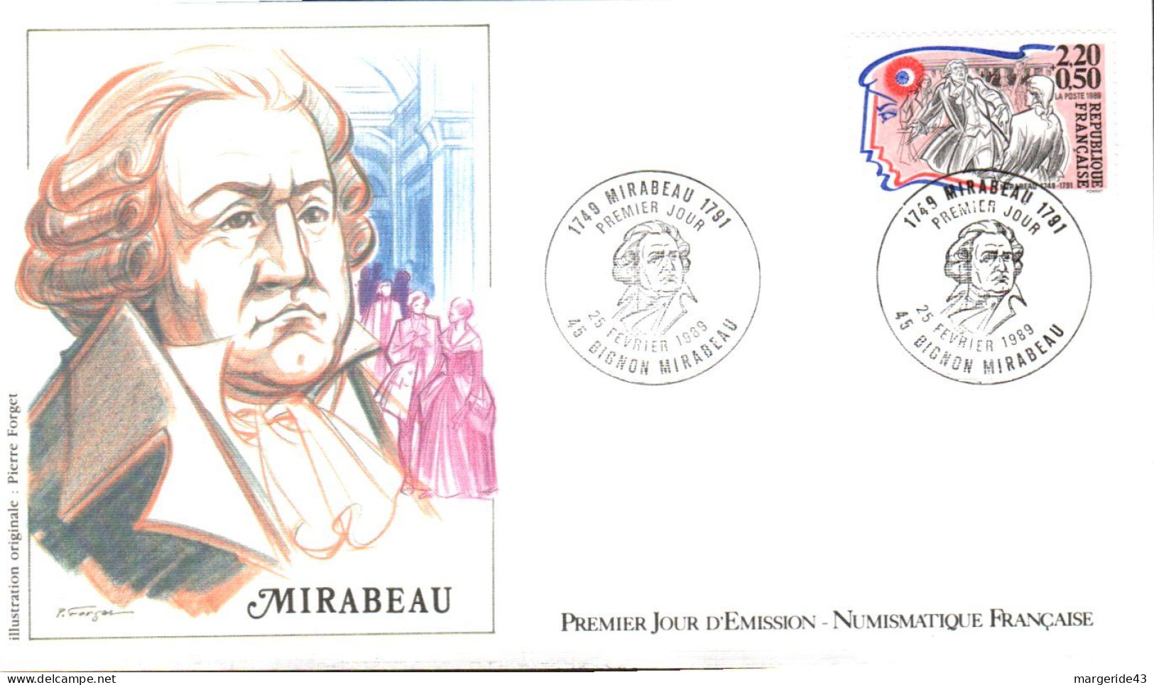 FDC 1989 BICENTENAIRE REVOLUTION - MIRABEAU - 1980-1989