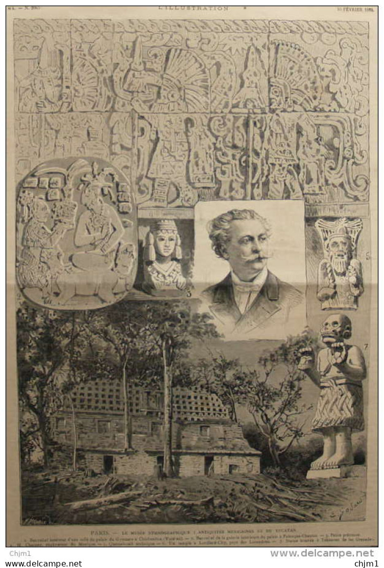 Paris - Le Musée Ethnographique - Antiquités Mexicaines Et Du Yucatan - Page Original 1883 - Historical Documents