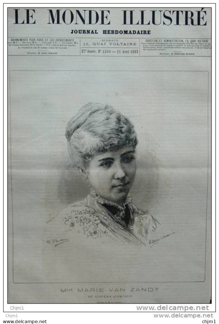 Mlle Marie Van Zandt De L&acute;Opéra-Comique - Page Original 1883 - Historical Documents