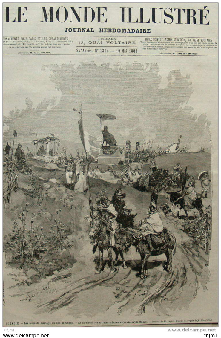Italie - Les Fêtes Du Mariage Du Duc De Gênes - Le Carnaval Des Artistes à Cervara -  Page Original - 1883 - Documents Historiques