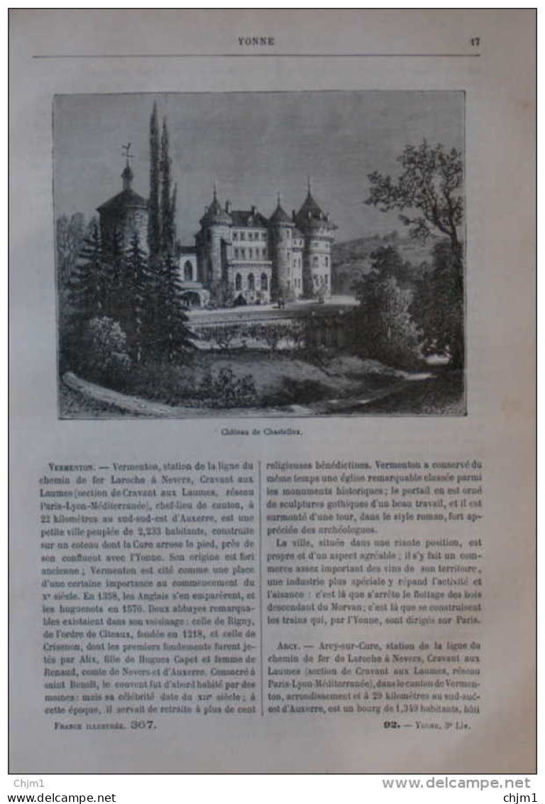 Château De Chastellux - Page Original 1883 - Historische Documenten