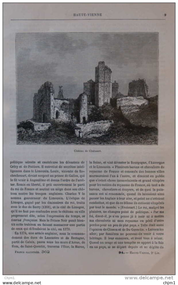 Château De Chalusset - Page Original 1883 - Documents Historiques