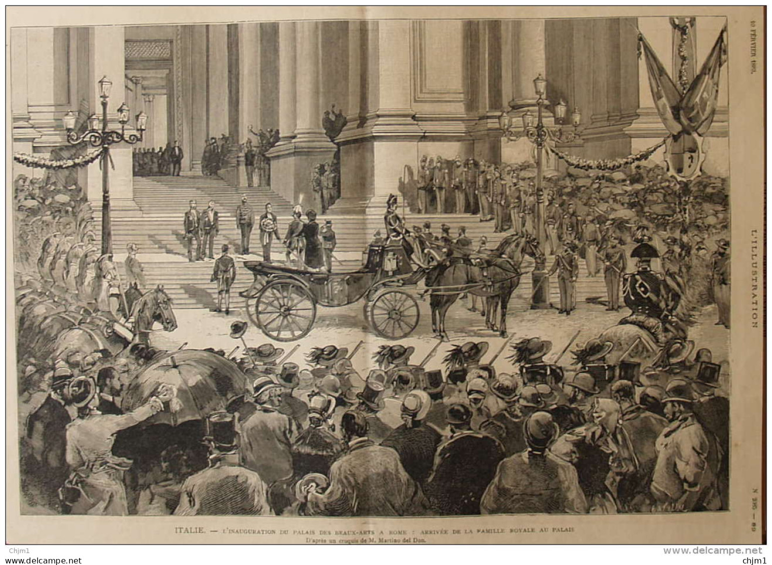 Italie - L'inauguration Du Palais Des Beaux-Arts à Rome, Arrivée De La Famille Royal - Page Original 1883 - Historical Documents