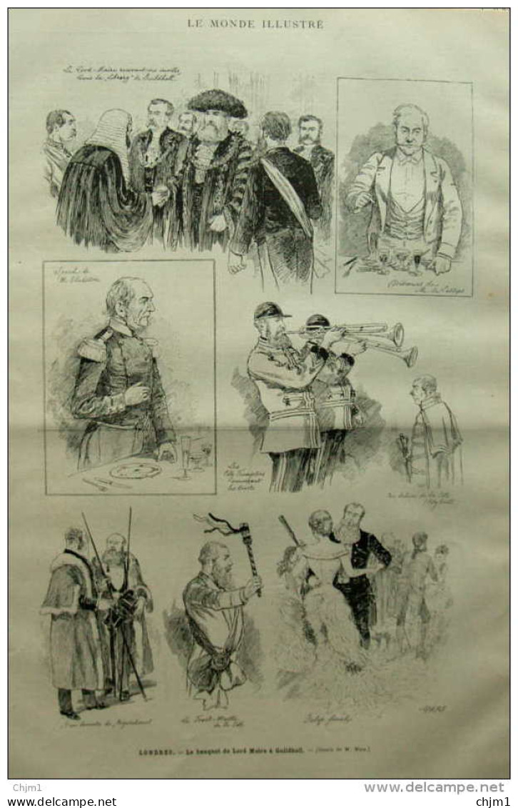 Londres - Le Banquet Du Lord Maire à Guildhall -  Page Original - 1883 - Documents Historiques