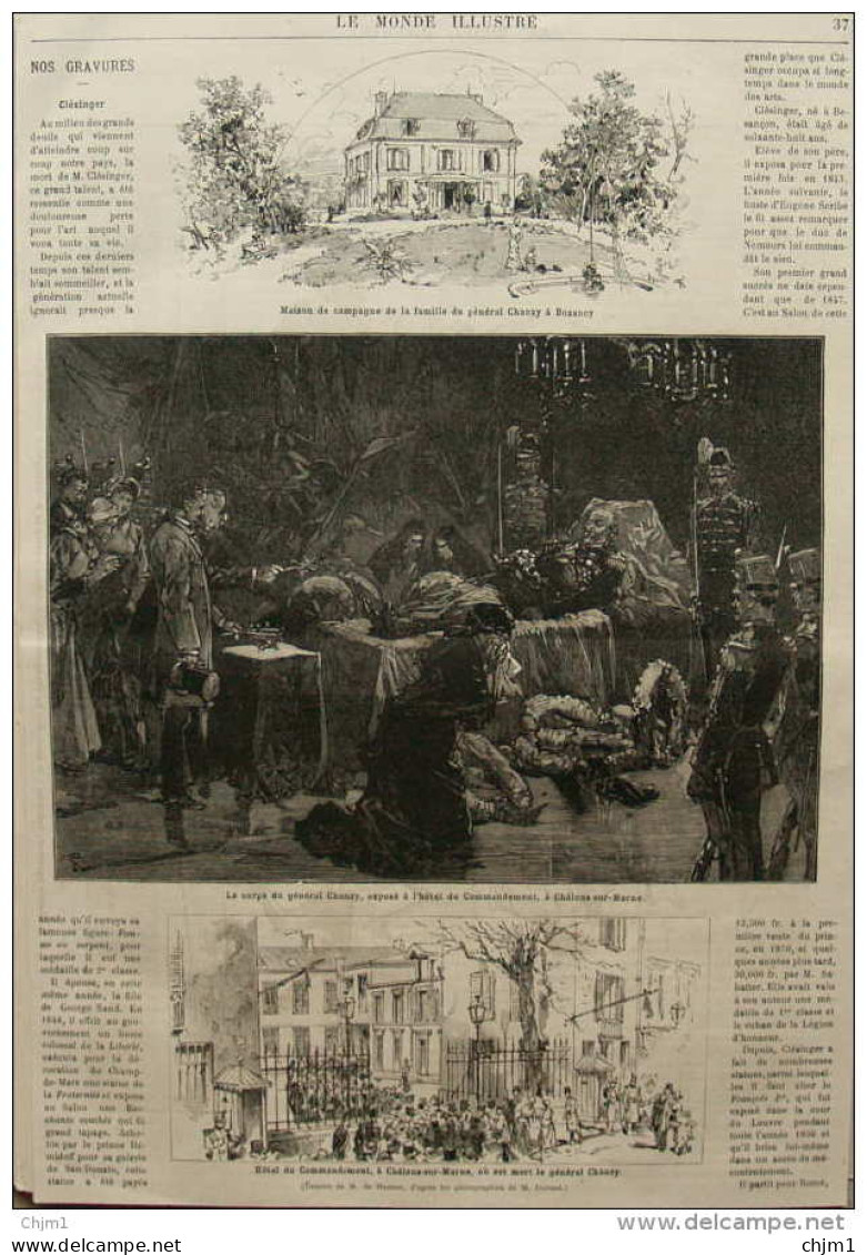 Hôtel Du Commandement à Châlons-sur-Marne Où Est Mort Le Général Chanzy -  Page Original - 1883 - Historical Documents