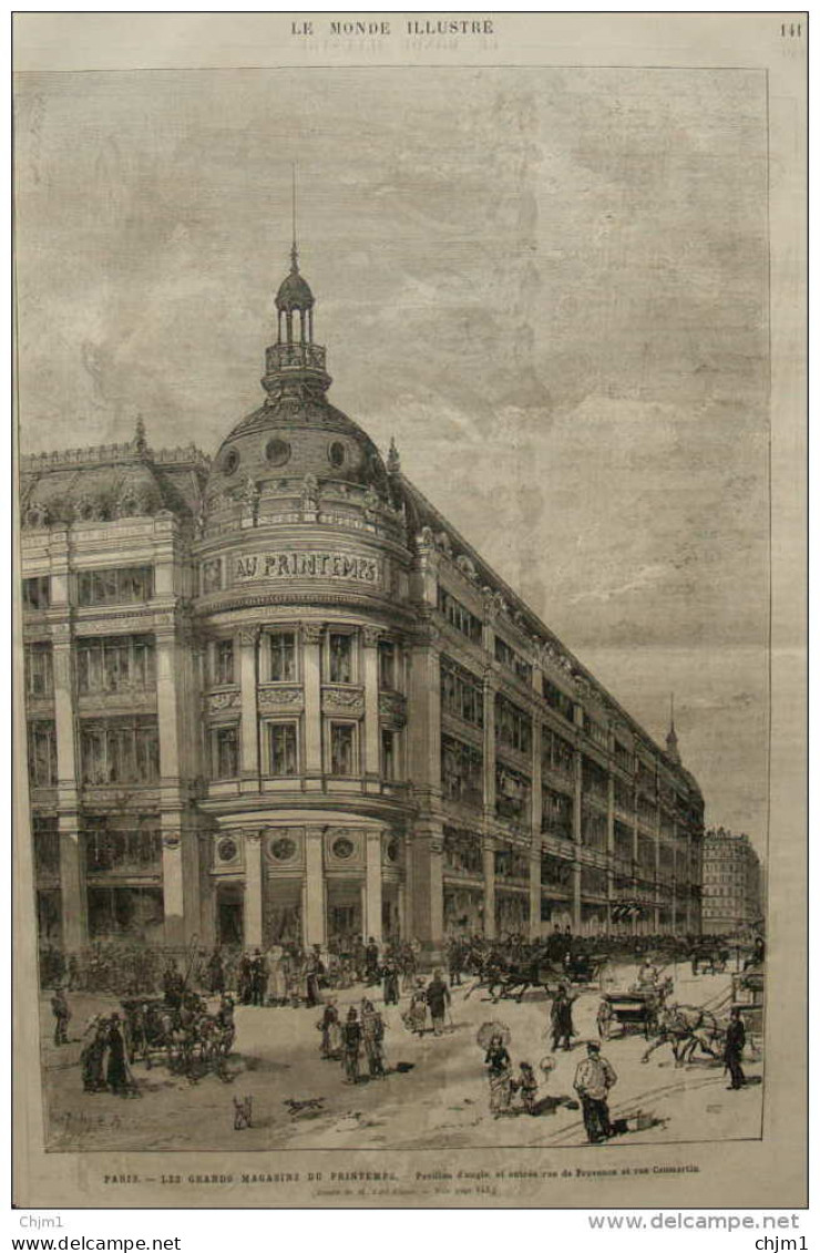 Paris - Les Grands Magasins Du Printemps - Pavillon D'angle - Rue De Provence Et Rue Caumartin -  Page Original - 1883 - Historical Documents