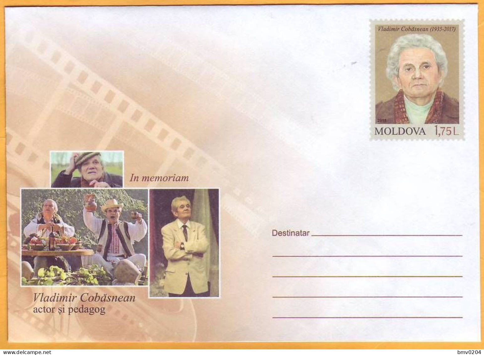 2018 Moldova  Vladimir Cobasnean Stationery Cover. Actor, Director, Theater Pushkin, Eminescu - Théâtre