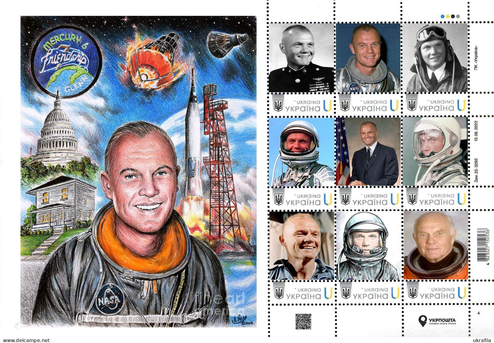 Ukraine 2024, Space, USA Astronauts, John Glenn, Sheetlet Of 9v - Ukraine