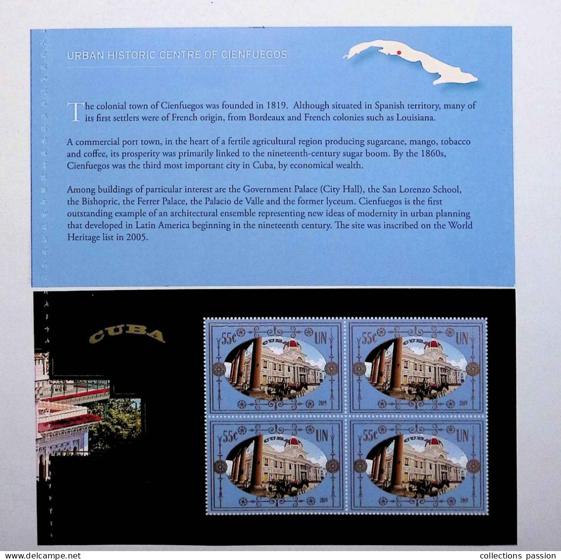 CL, Blocs-feuillets, Block, UN, United Nations, NY, New York, 2019, Cuba, World Heritage,  Frais Fr 1.95 E - Unused Stamps